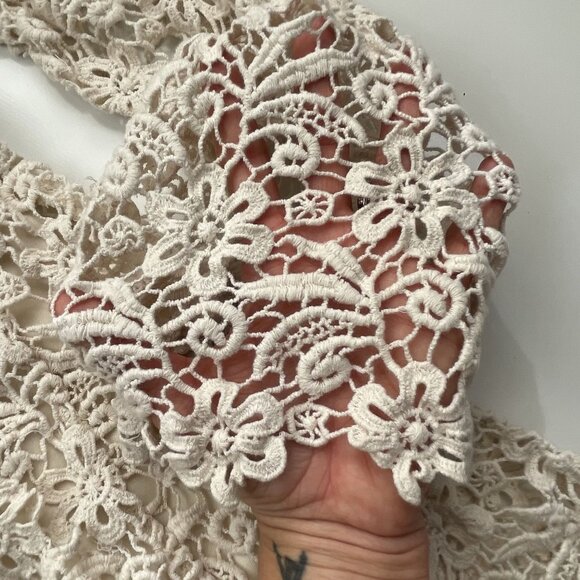 Vintage Womens V Cristina Crochet Lace Blouse Large Long Flared Sleeves Cream - Picture 4 of 9